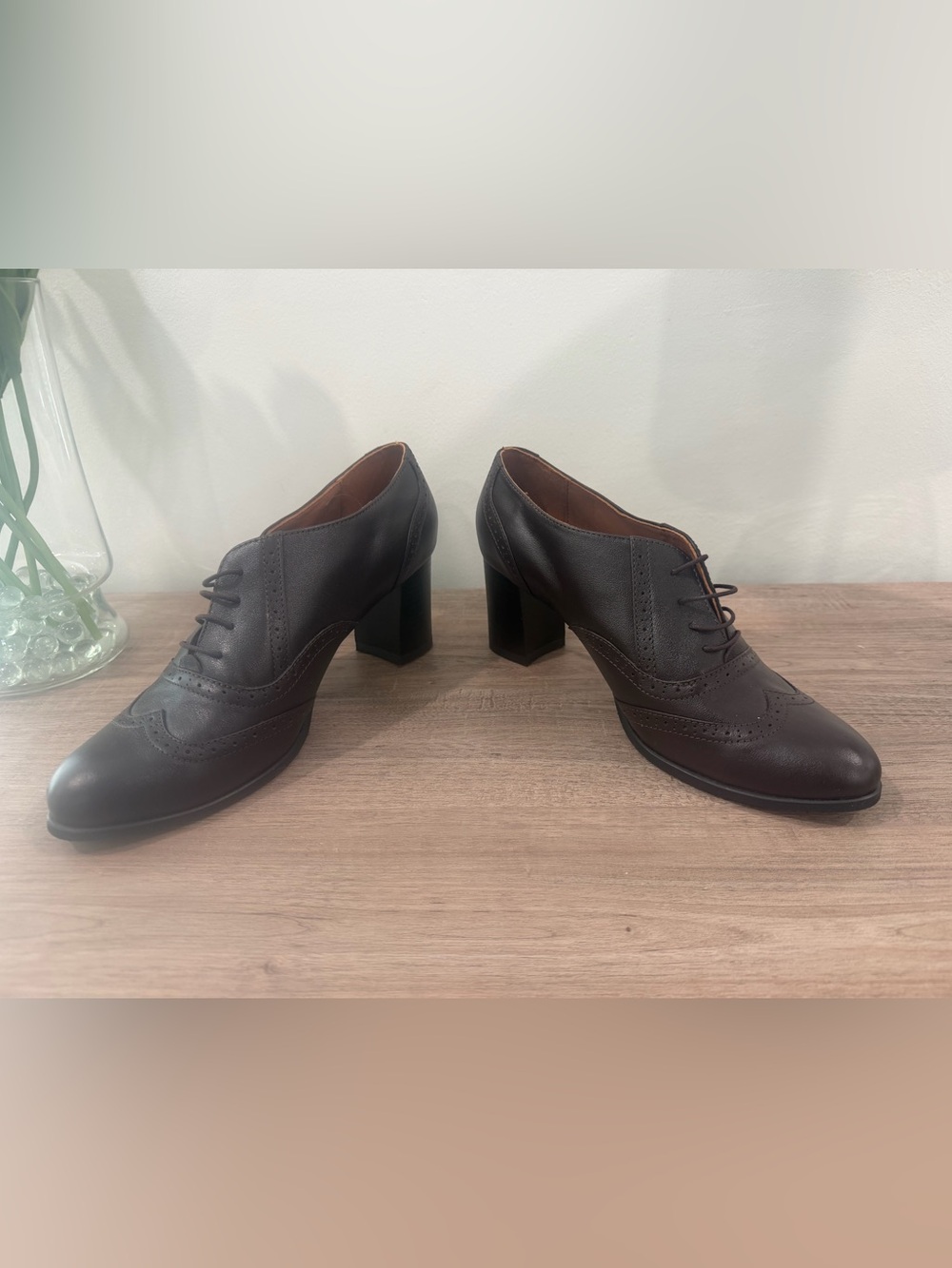 NWOB Julia Bo Women's Aldgate Brown Leather Oxford Brogue Block Heels - Picture 8 of 10